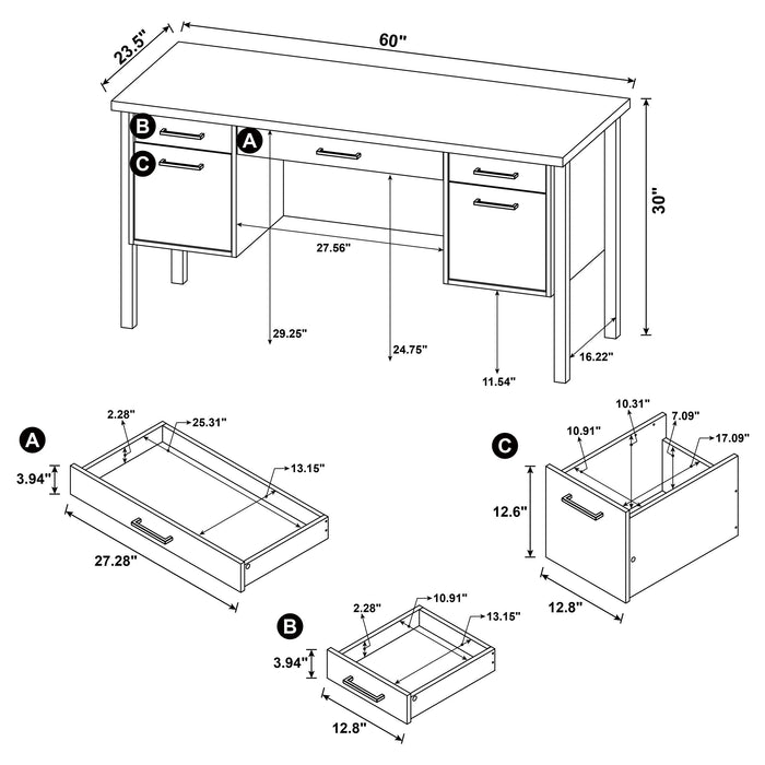 Samson 4-drawer Office Desk Weathered Oak