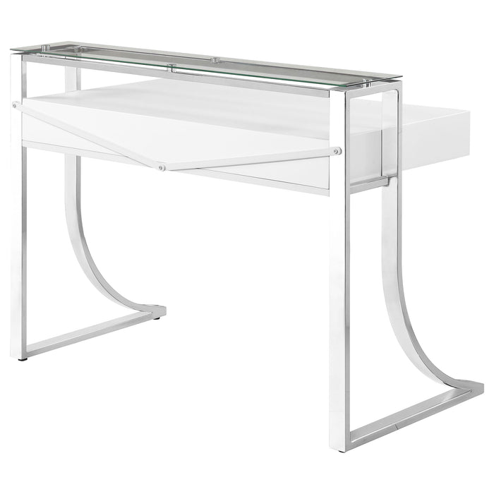 Gemma 2-drawer Writing Desk Glossy White and Chrome