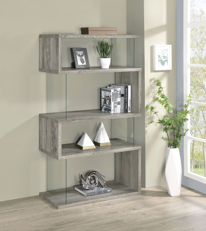Emelle 63-inch 4-shelf Glass Panel Bookshelf