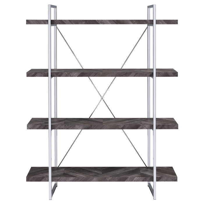 Grimma 4-shelf Bookcase Rustic Grey Herringbone