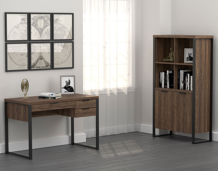 Pattinson 2-door Rectangular Bookcase Aged Walnut and Gunmetal