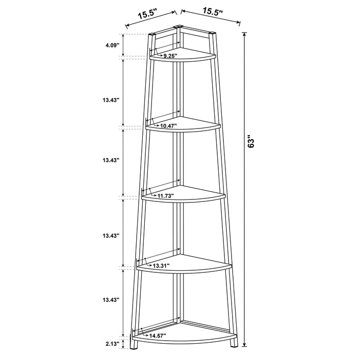 Jacksonville 5-tier Corner Bookcase Aged Walnut