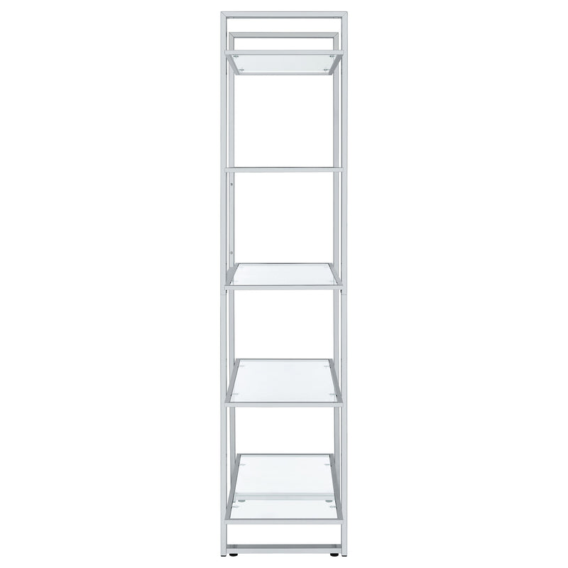 Hartford 79-inch 5-shelf Glass Bookshelf Chrome