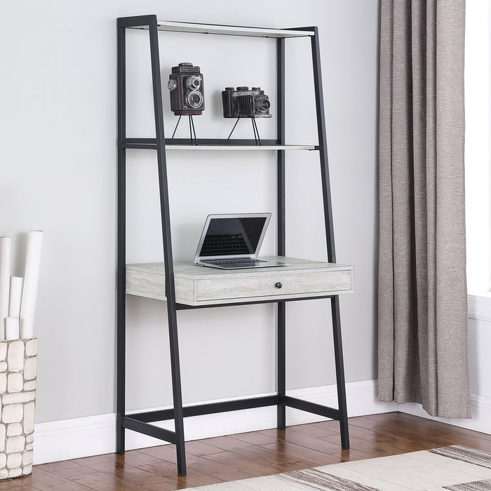 Pinckard 1-drawer Ladder Desk Grey Stone and Black