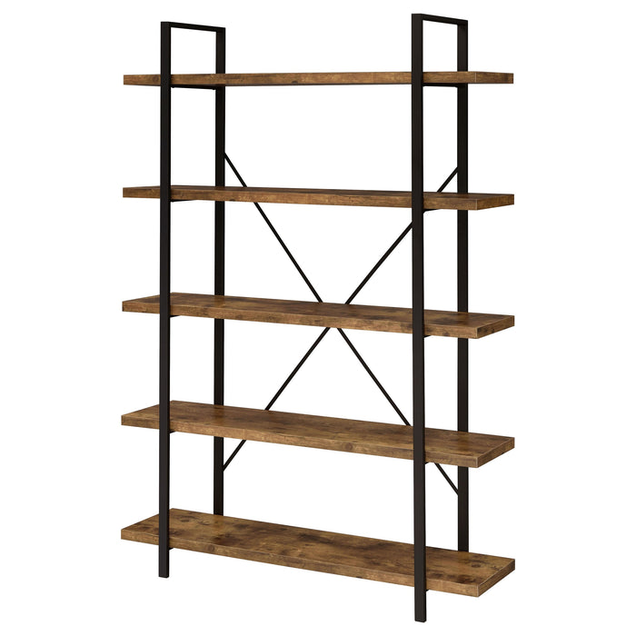 Cole 5-Shelf Bookcase Antique Nutmeg and Black