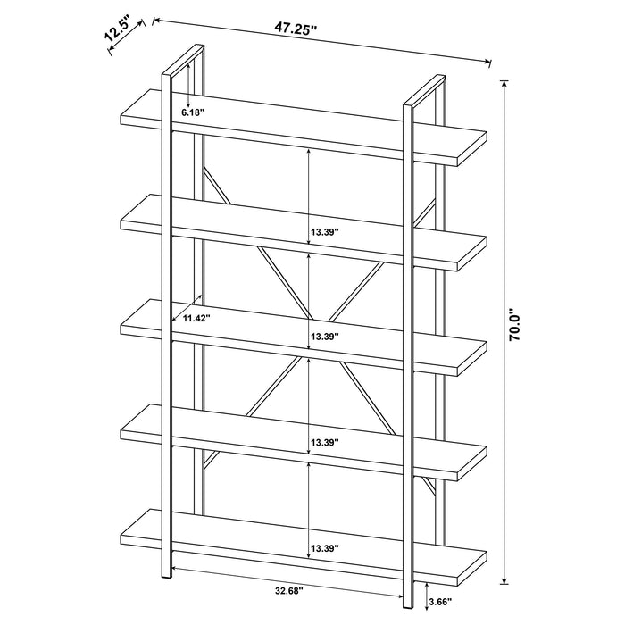 Cole 5-Shelf Bookcase Antique Nutmeg and Black