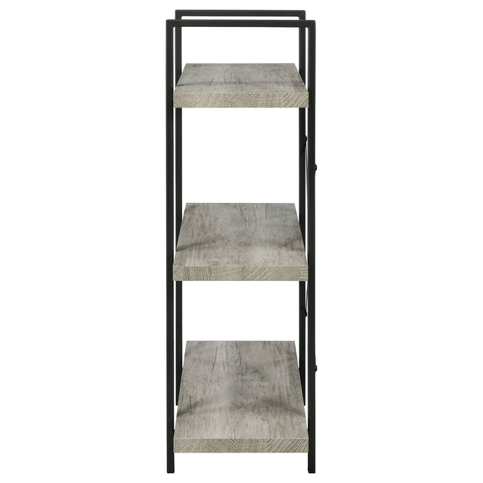 Cole 3-Shelf Bookcase Grey Driftwood and Gunmetal