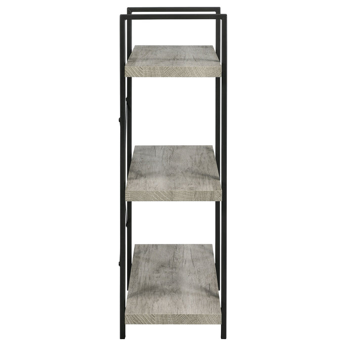 Cole 3-Shelf Bookcase Grey Driftwood and Gunmetal