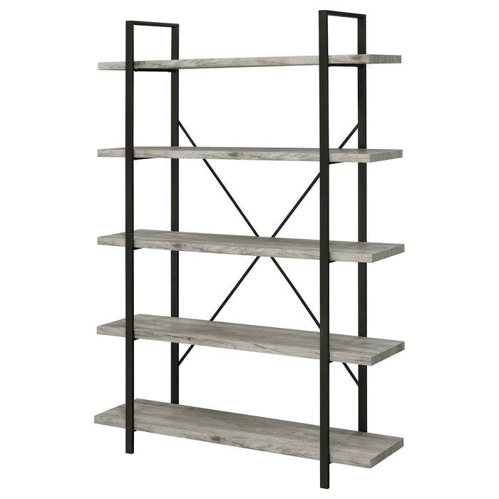 Cole 5-Shelf Bookcase Grey Driftwood and Gunmetal