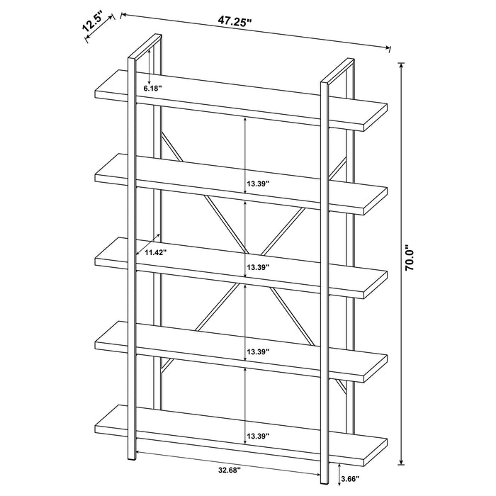 Cole 5-Shelf Bookcase Grey Driftwood and Gunmetal