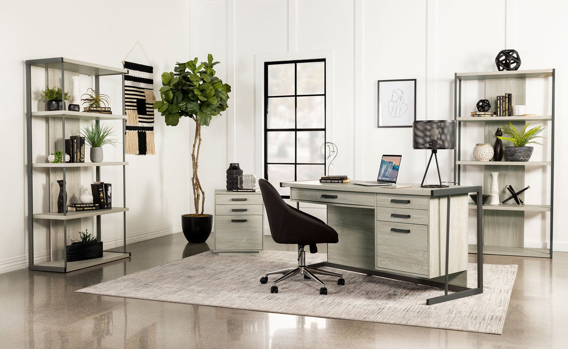 Loomis 4-drawer Rectangular Office Desk Whitewashed Grey and Gunmetal