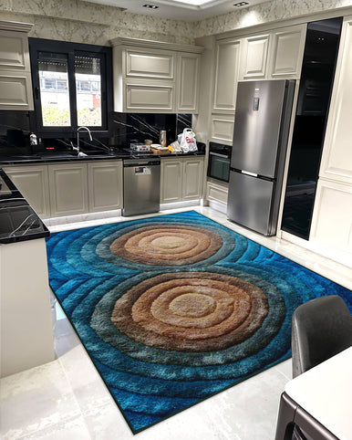3D SHAGGY Rug Design 879 Black-Grey, Blue, Red 5x8 (5'2x7'5