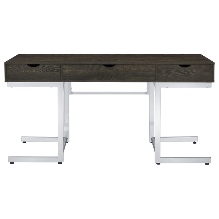 Noorvik 3-drawer Writing Desk Dark Oak and Chrome