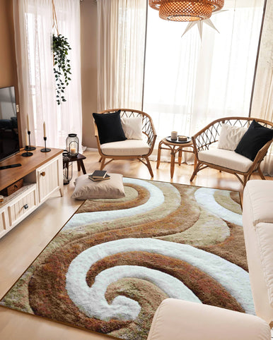 3D SHAGGY Rug Design 886 Beige, Black-Grey, Blue, Brown, Purple, Red, Red-Beige 5x8 (5'2x7'5