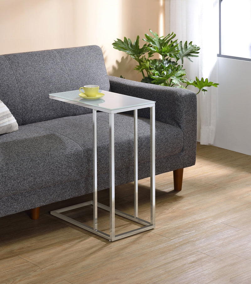 Mesa Auxiliar en Forma de C para Sofá con Tapa de Cristal Blanco Stella Cromado