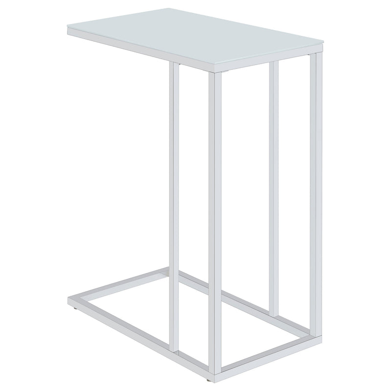 Mesa Auxiliar en Forma de C para Sofá con Tapa de Cristal Blanco Stella Cromado