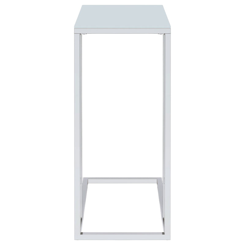Mesa Auxiliar en Forma de C para Sofá con Tapa de Cristal Blanco Stella Cromado