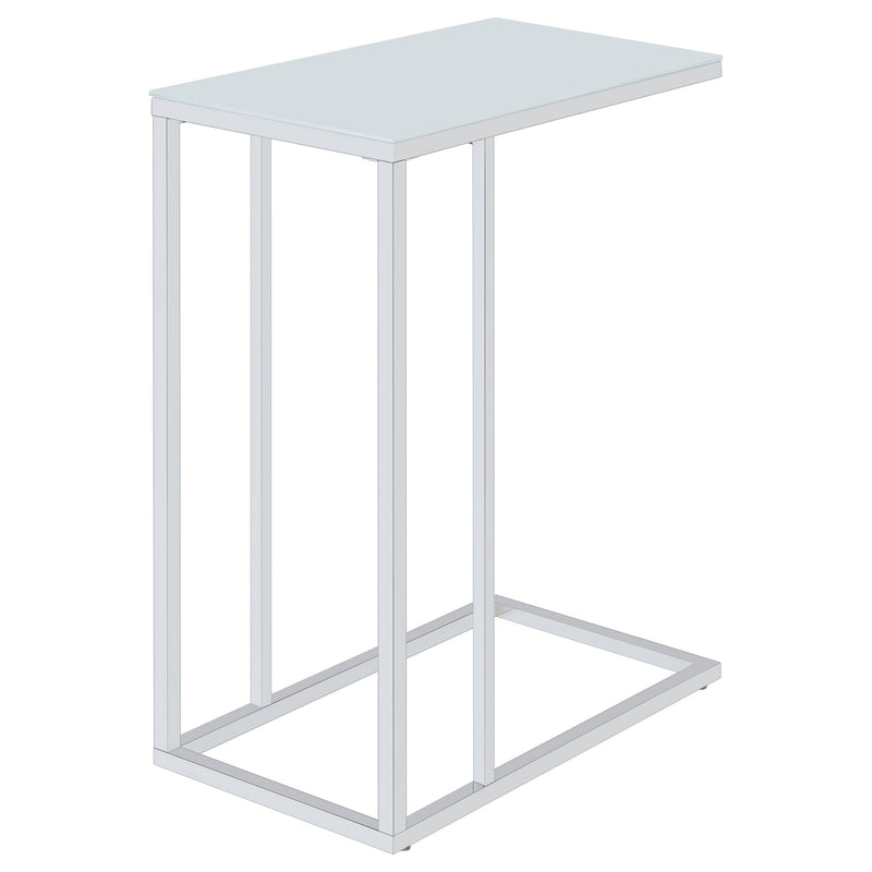 Mesa Auxiliar en Forma de C para Sofá con Tapa de Cristal Blanco Stella Cromado