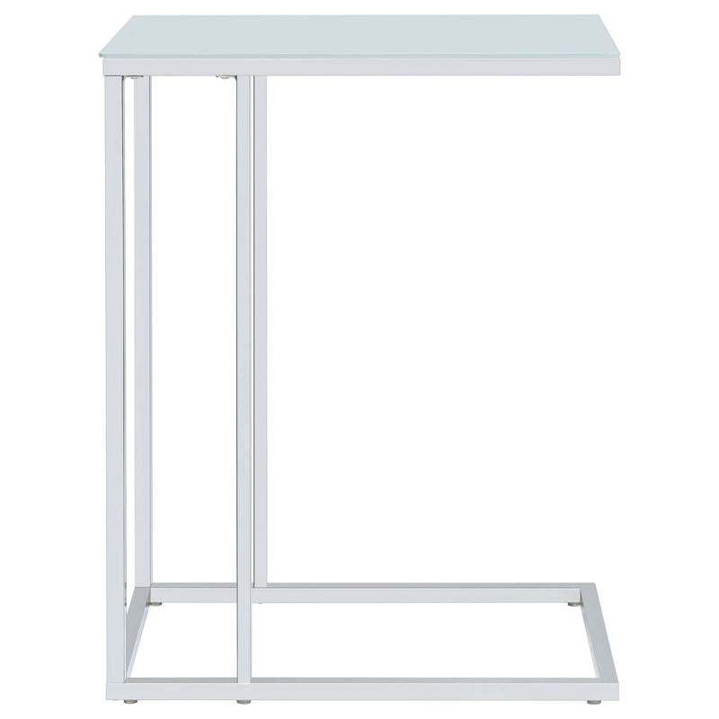 Mesa Auxiliar en Forma de C para Sofá con Tapa de Cristal Blanco Stella Cromado