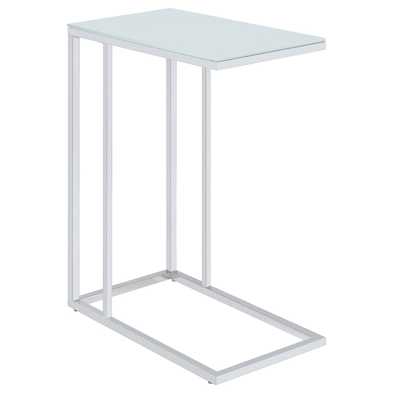 Mesa Auxiliar en Forma de C para Sofá con Tapa de Cristal Blanco Stella Cromado