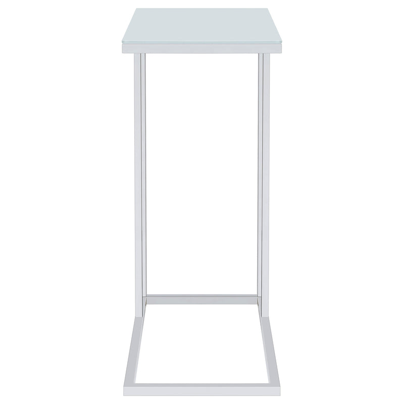 Mesa Auxiliar en Forma de C para Sofá con Tapa de Cristal Blanco Stella Cromado