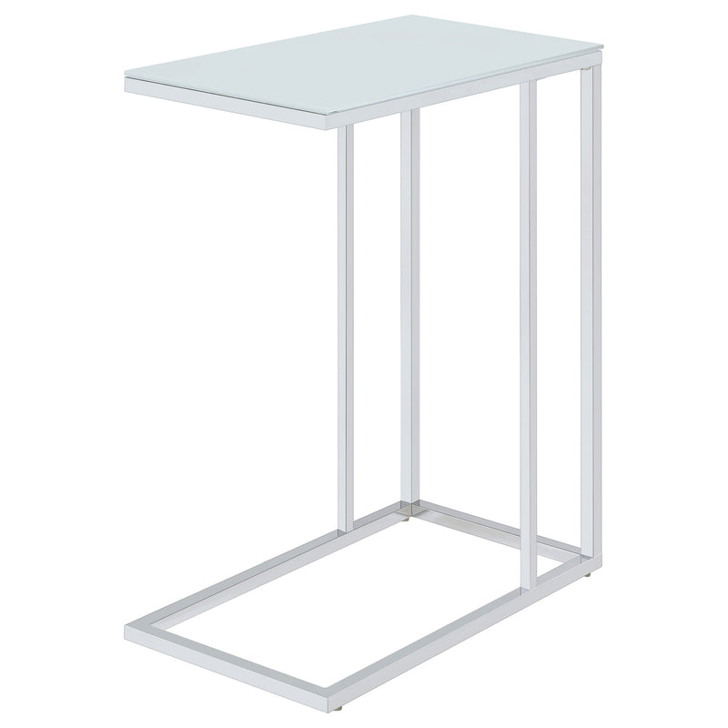 Mesa Auxiliar en Forma de C para Sofá con Tapa de Cristal Blanco Stella Cromado