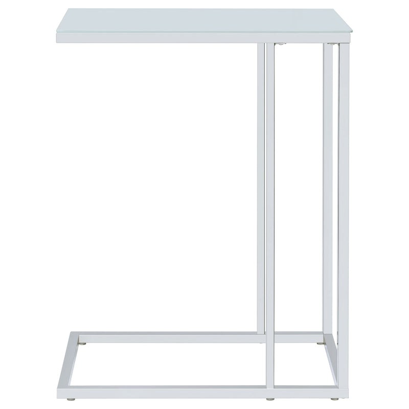 Mesa Auxiliar en Forma de C para Sofá con Tapa de Cristal Blanco Stella Cromado