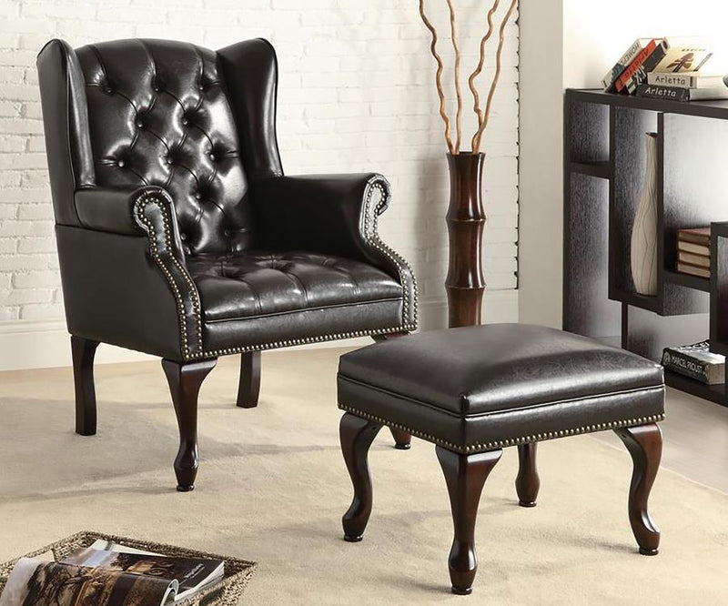 Juego de silla con orejas y puf tapizados Roberts - Negro