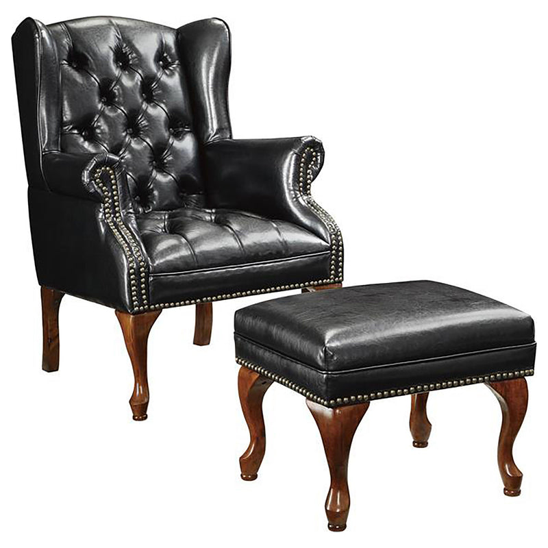 Juego de silla con orejas y puf tapizados Roberts - Negro