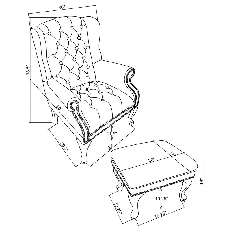 Juego de silla con orejas y puf tapizados Roberts - Negro