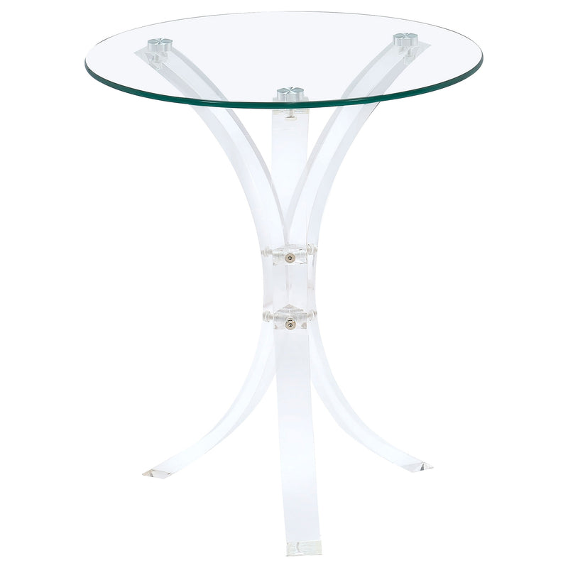 Mesa auxiliar Laning de acrílico con tapa de cristal redonda y transparente