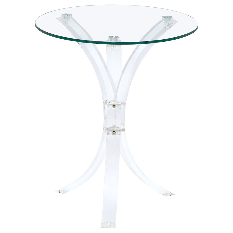 Mesa auxiliar Laning de acrílico con tapa de cristal redonda y transparente