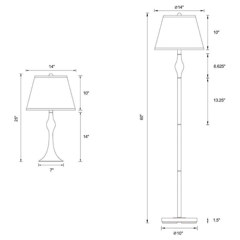 Juego de lámparas de pie y de mesa de 3 piezas Griffin, níquel cepillado