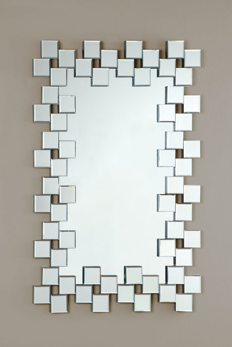 Pamela Frameless Wall Mirror with Staggered Tiles Silver