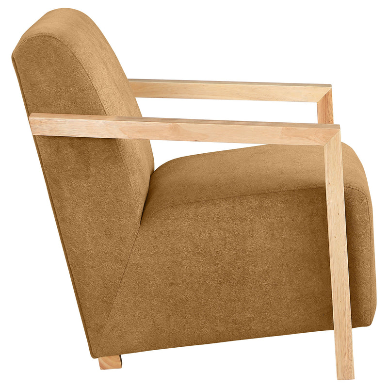 Sillón Diego tapizado con brazos de madera