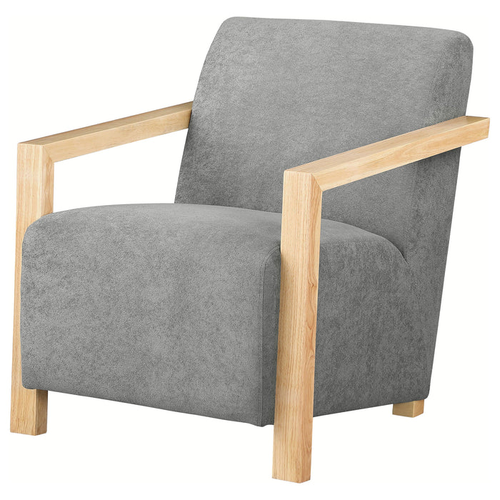 Diego Upholstered Accent Arm Chair with Wood Arms Grey