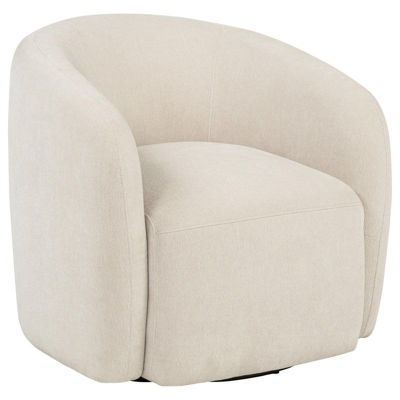 Sillón giratorio auxiliar tapizado en chenilla Gerley, color beige