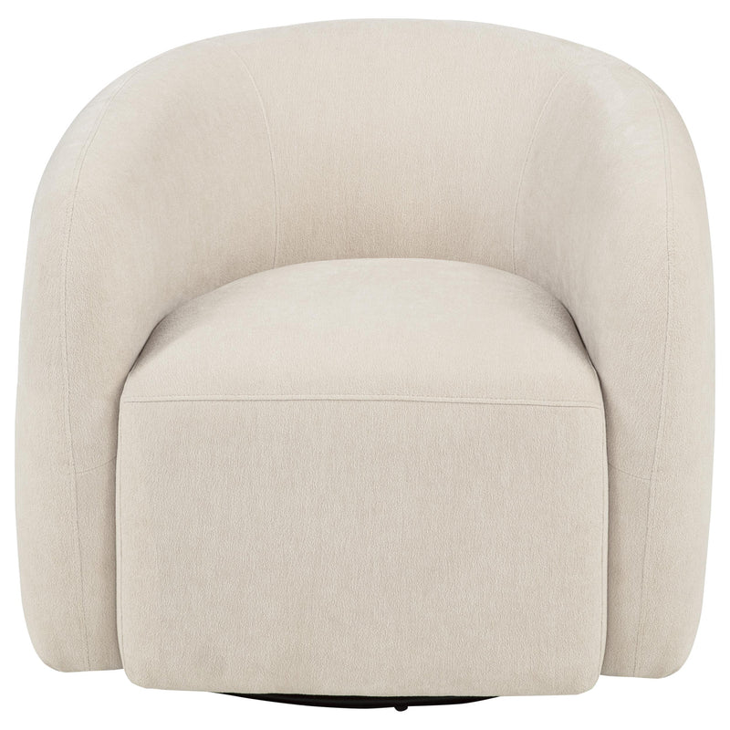 Sillón giratorio auxiliar tapizado en chenilla Gerley, color beige