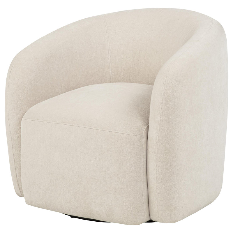 Sillón giratorio auxiliar tapizado en chenilla Gerley, color beige