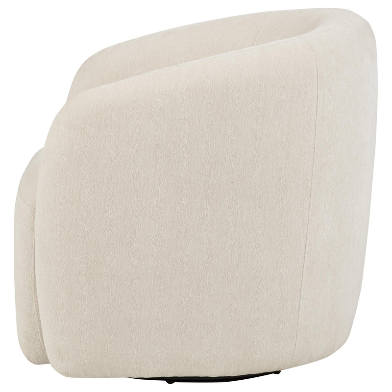 Sillón giratorio auxiliar tapizado en chenilla Gerley, color beige