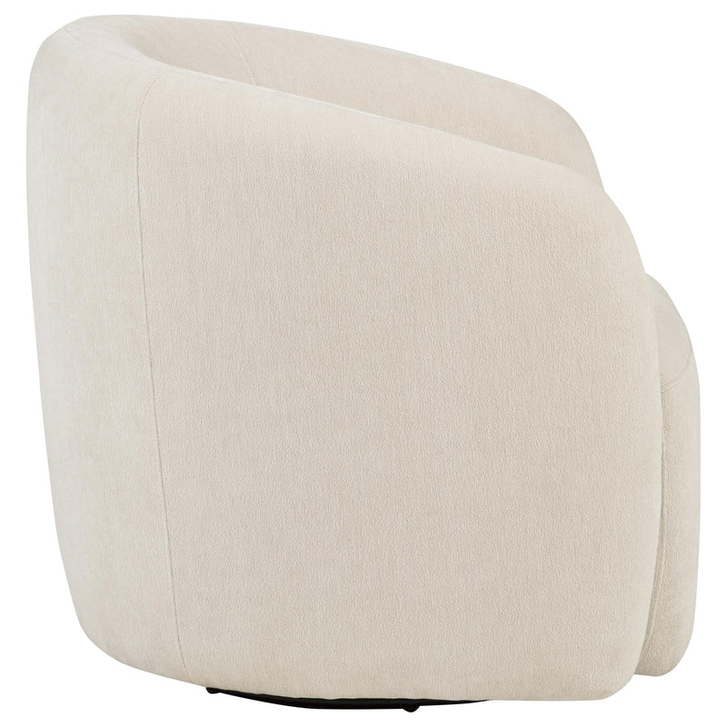 Sillón giratorio auxiliar tapizado en chenilla Gerley, color beige