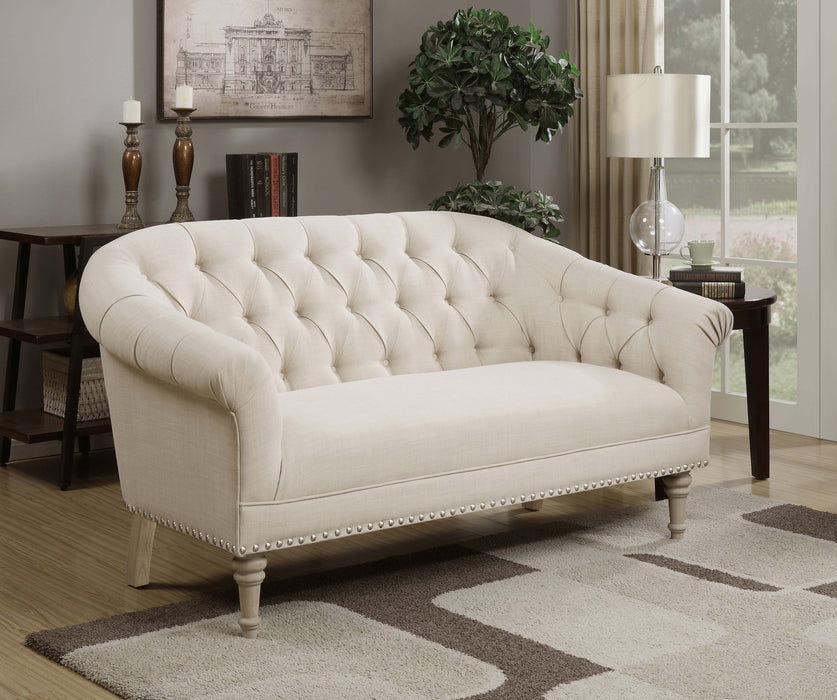 Billie Tufted Back Settee with Roll Arm Natural