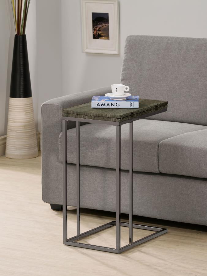 Mesa auxiliar en forma de C Pedro expandible de color gris envejecido