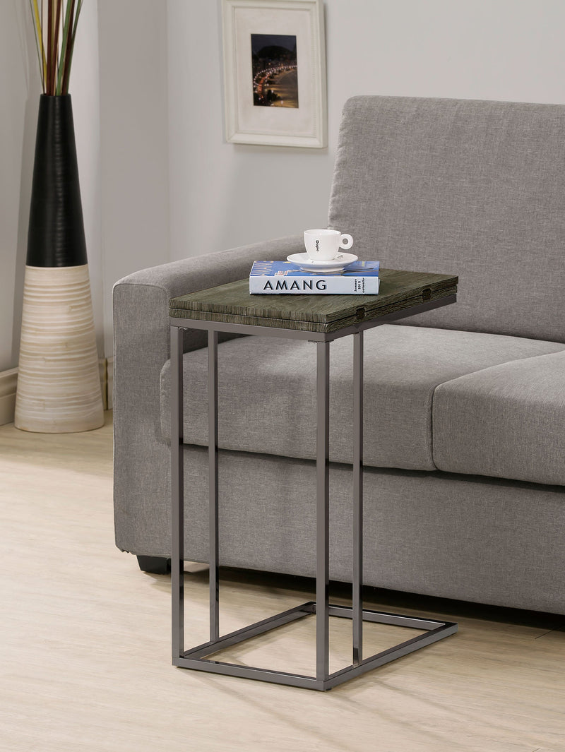 Mesa auxiliar en forma de C Pedro expandible de color gris envejecido