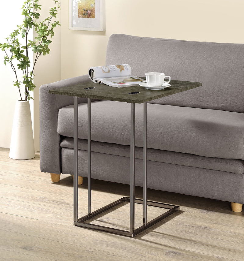 Mesa auxiliar en forma de C Pedro expandible de color gris envejecido