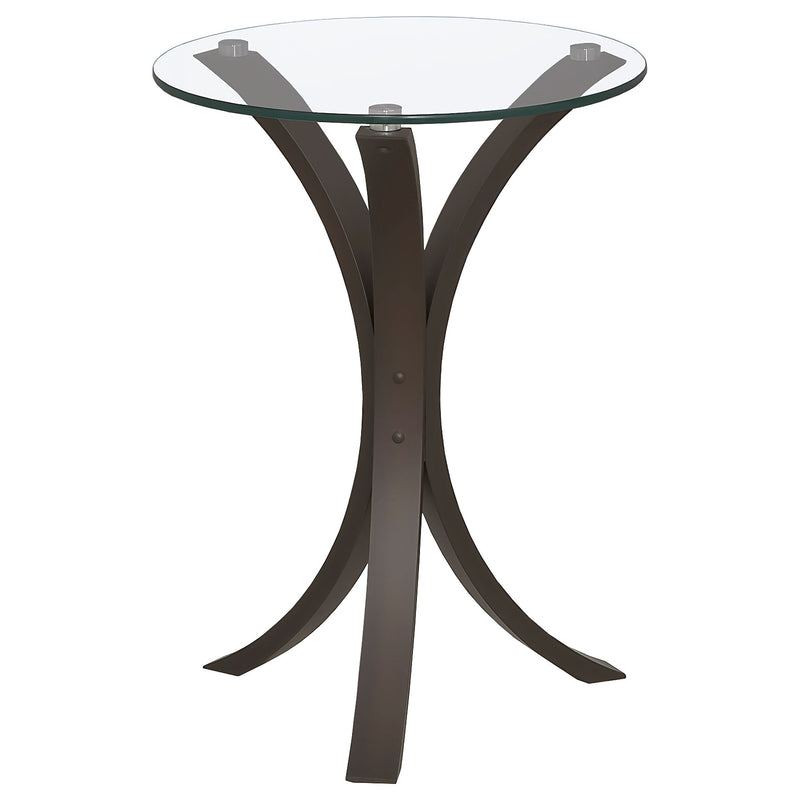 Mesa auxiliar decorativa Edgar con tapa de cristal redonda, color capuchino