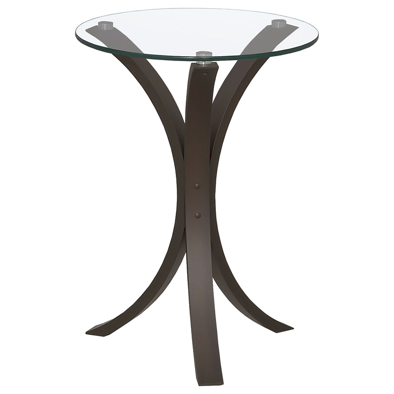 Mesa auxiliar decorativa Edgar con tapa de cristal redonda, color capuchino