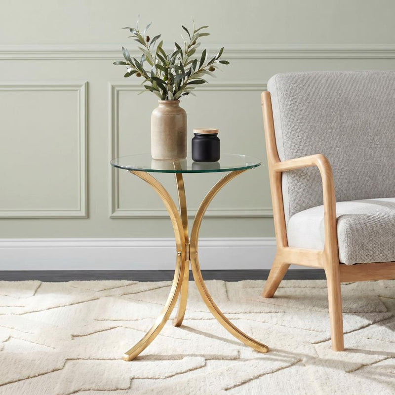 Eloise Round Glass Top Curved Metal Side Table