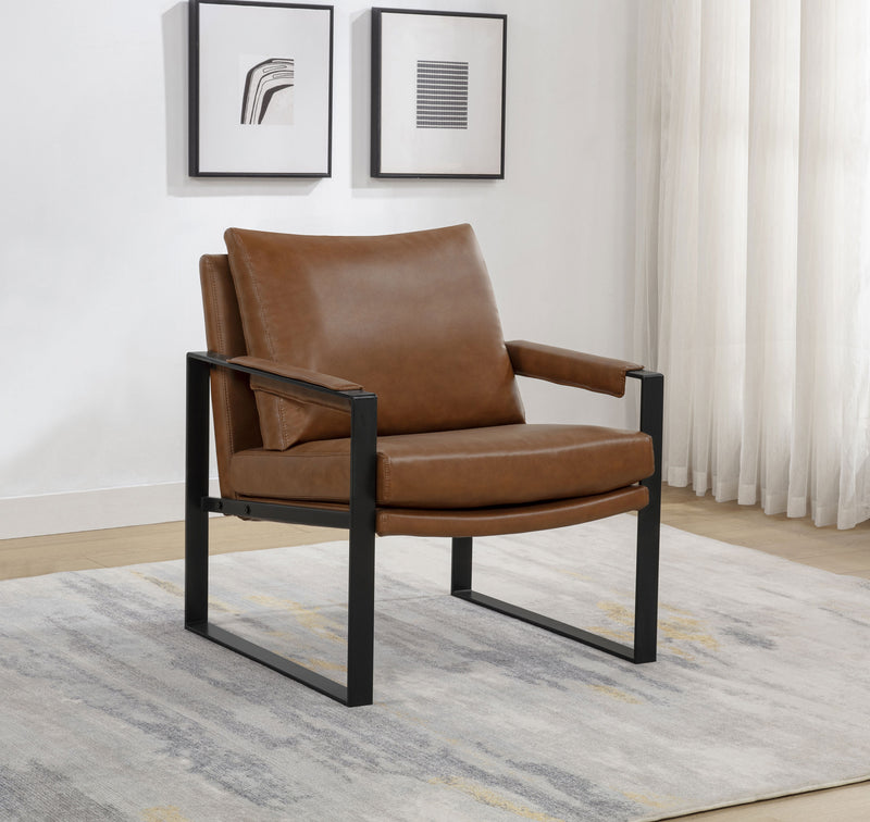 Rosalind - Sillón tapizado con brazos rectos, color marrón