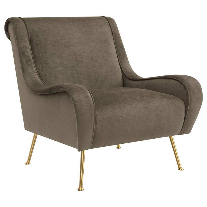 Ricci Upholstered Saddle Arms Accent Chair Stone and Gold